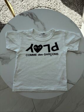 Comme des Garçons PLAY White Kids T-Shirt with Black Heart Logo and Print